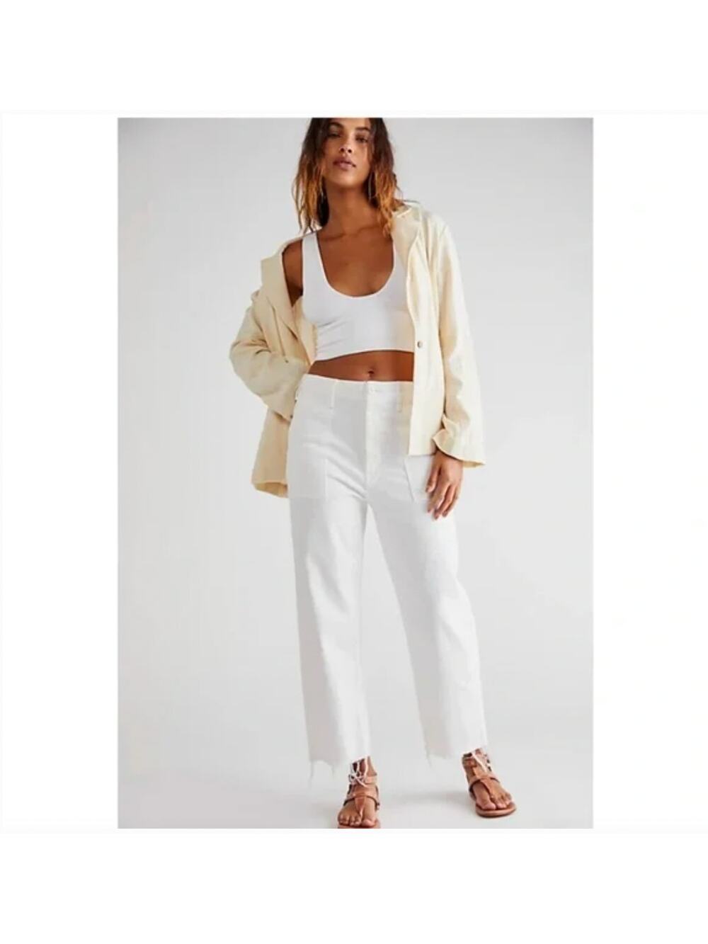 Mother Patch Pocket Private Ankle Fray Jeans Fairest Of Them All White Size 27